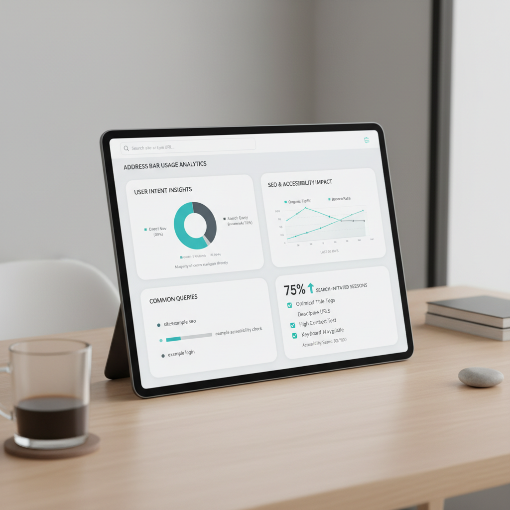 A software UI screen depicting the feature or workflow behind "search google or type a url: SEO and accessibility: how address bar use impacts your site" — a co