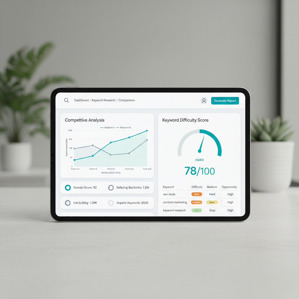 A software UI screen depicting the feature or workflow behind "ahrefs vs kwfinder: Who should pick Ahrefs or KWFinder?" — a concrete dashboard, table, or chart